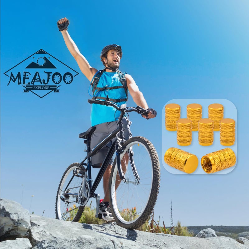 MEAJOO 12 قطعة من أغطية جذع صمام الإطارات، مقاومة للغبار، أغطية جذع صمام الإطارات العالمية من الألومنيوم المؤكسد للسيارات وسيارات الدفع الرباعي والشاحنات والدراجات والدراجات النارية والدراجات (ذهبي) - Image 4